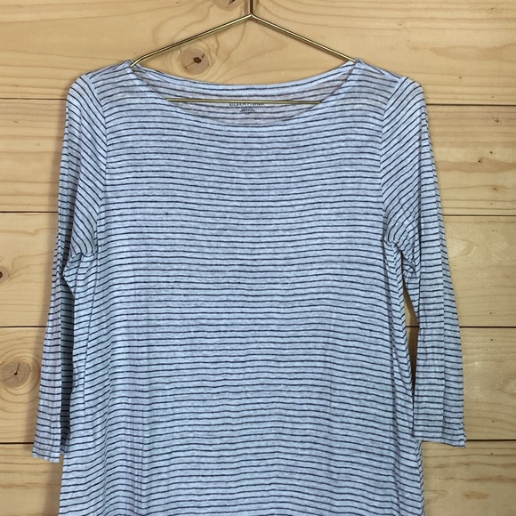 Eileen Fisher striped 100% Linen 3/4 sleeve tee size S - Picture 2 of 10